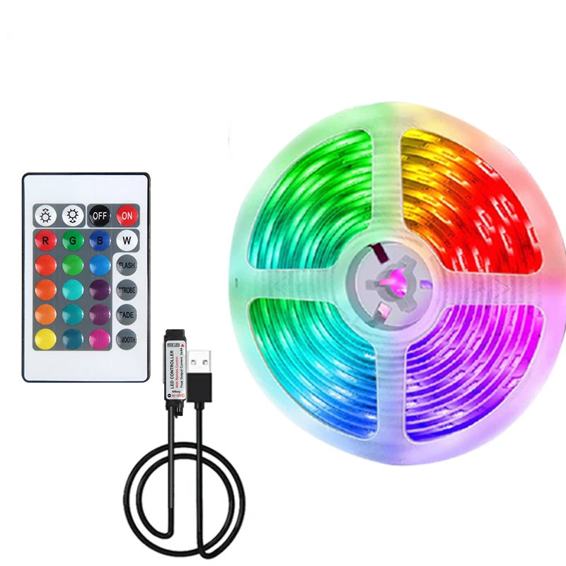 5VLED Strip Light1-5M RGB With USB 24Key Infrared Remote Control For Color Change Brightness SMD Suitable For Holiday Decoratin